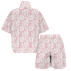 Pink Hawaiian Floral Women's Windbreaker Short Set Women's Windbreaker Short Set Plants Printed Offshore