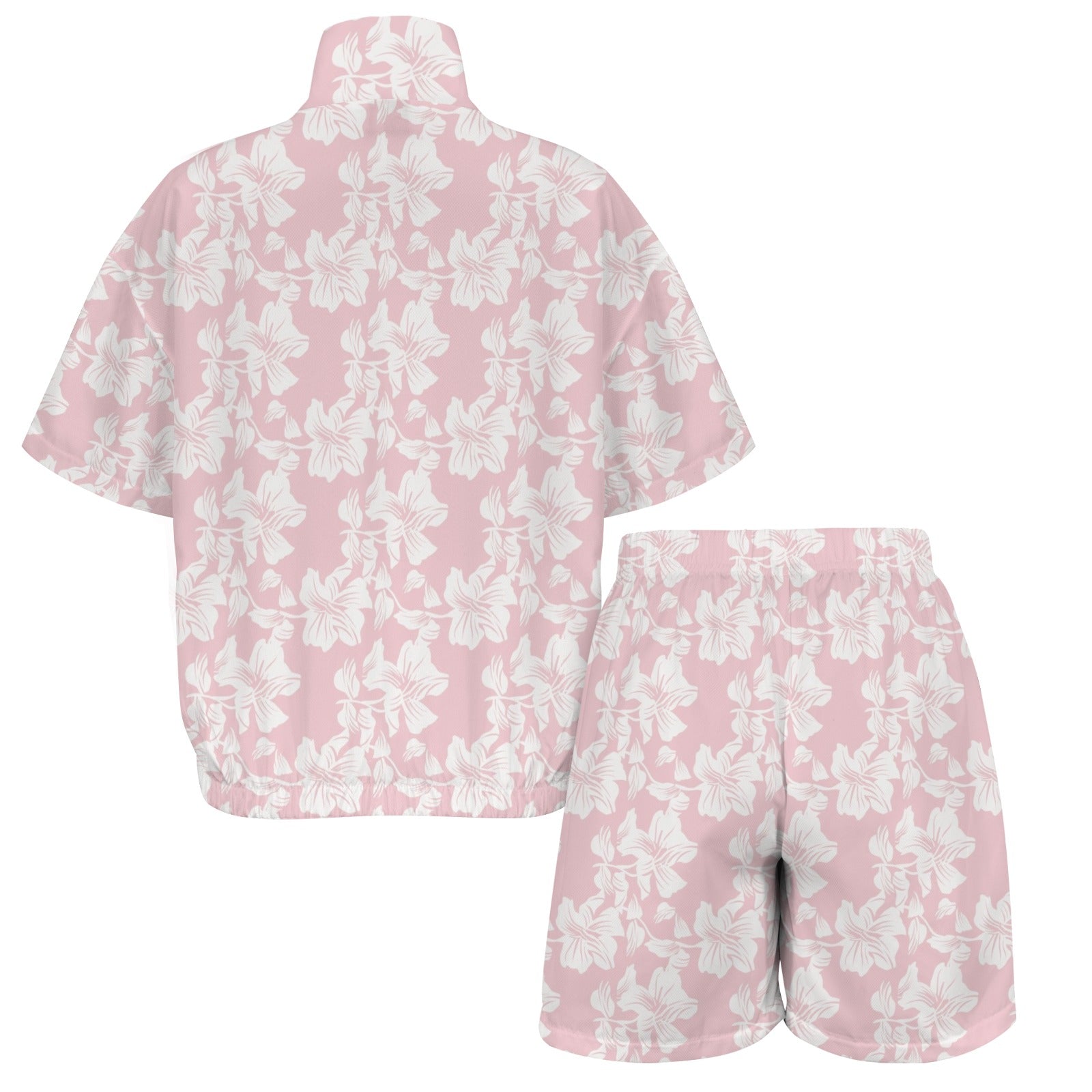 Pink Hawaiian Floral Women's Windbreaker Short Set Women's Windbreaker Short Set Plants Printed Offshore