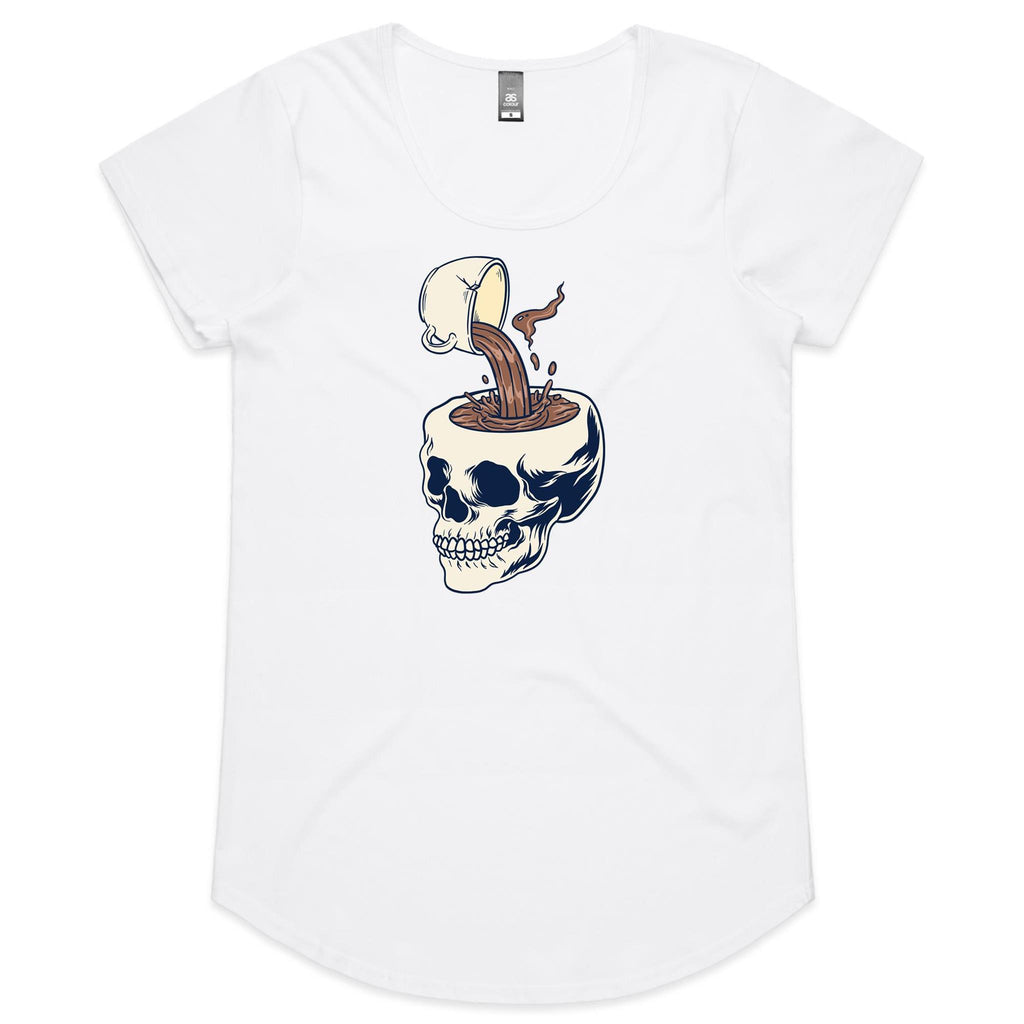 Coffee Skull - Womens Scoop Neck T-Shirt White Womens Scoop Neck T-shirt Coffee Printed In Australia