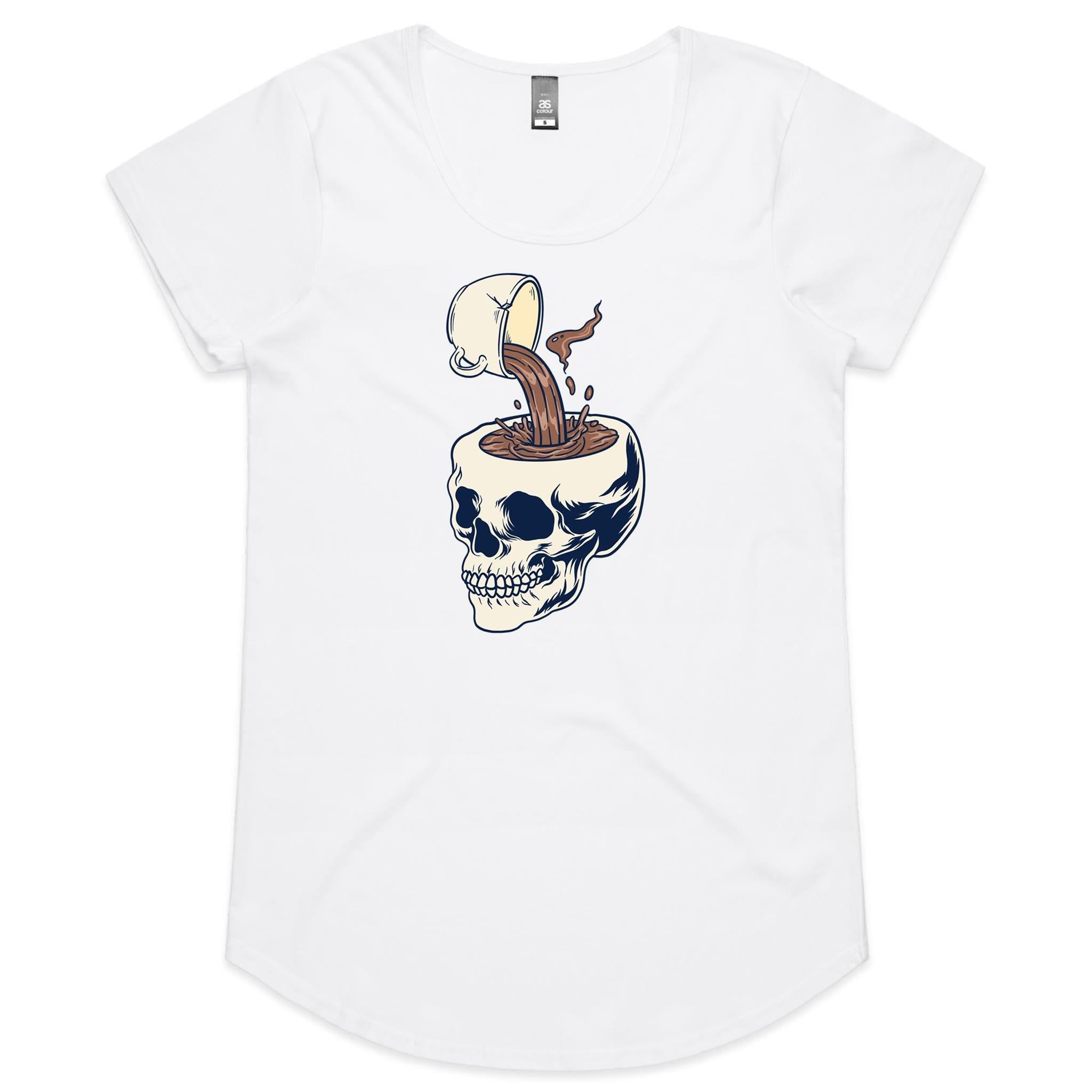 Coffee Skull - Womens Scoop Neck T-Shirt White Womens Scoop Neck T-shirt Coffee Printed In Australia