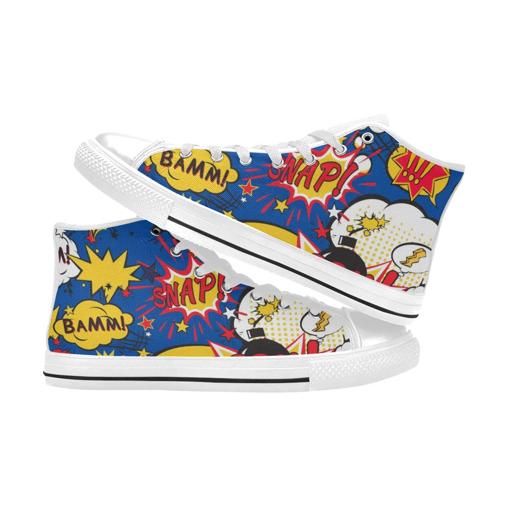 Blue Comic Book - Men's High Top Canvas Shoes