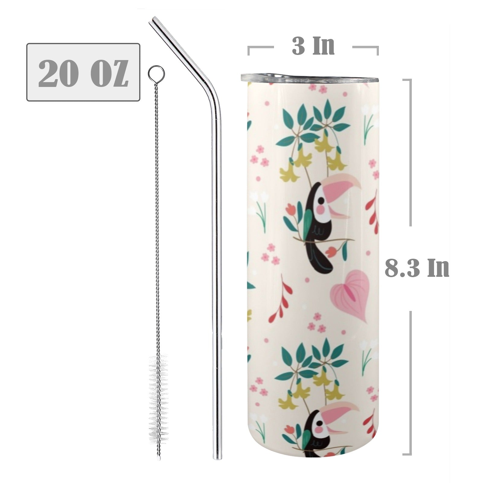 Toucans In Pink - 20oz Tall Skinny Tumbler with Lid and Straw