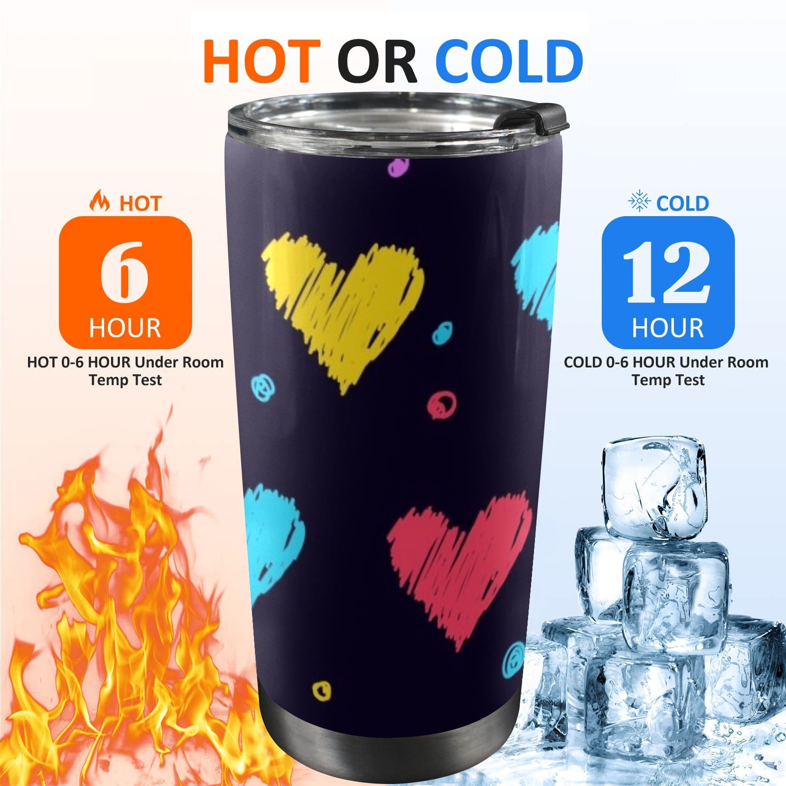 Colourful Hearts - 20oz Mobile Tumbler with Lid (Black Lock)