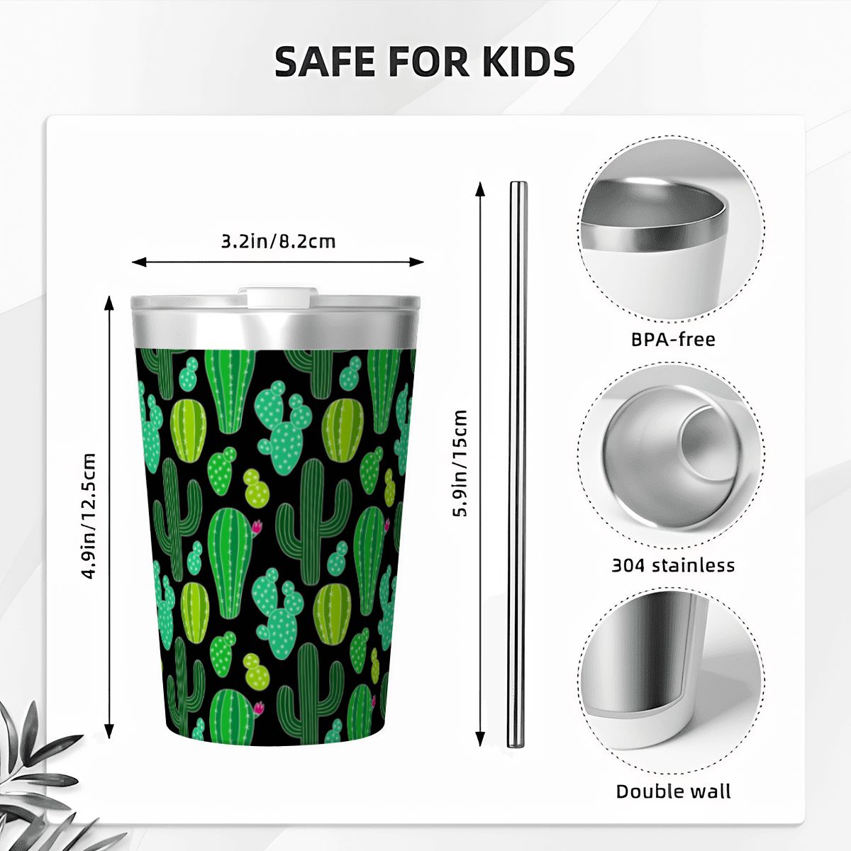 Cactus Plants Small Stainless Steel Travel Mug Cup 12oz/350ml