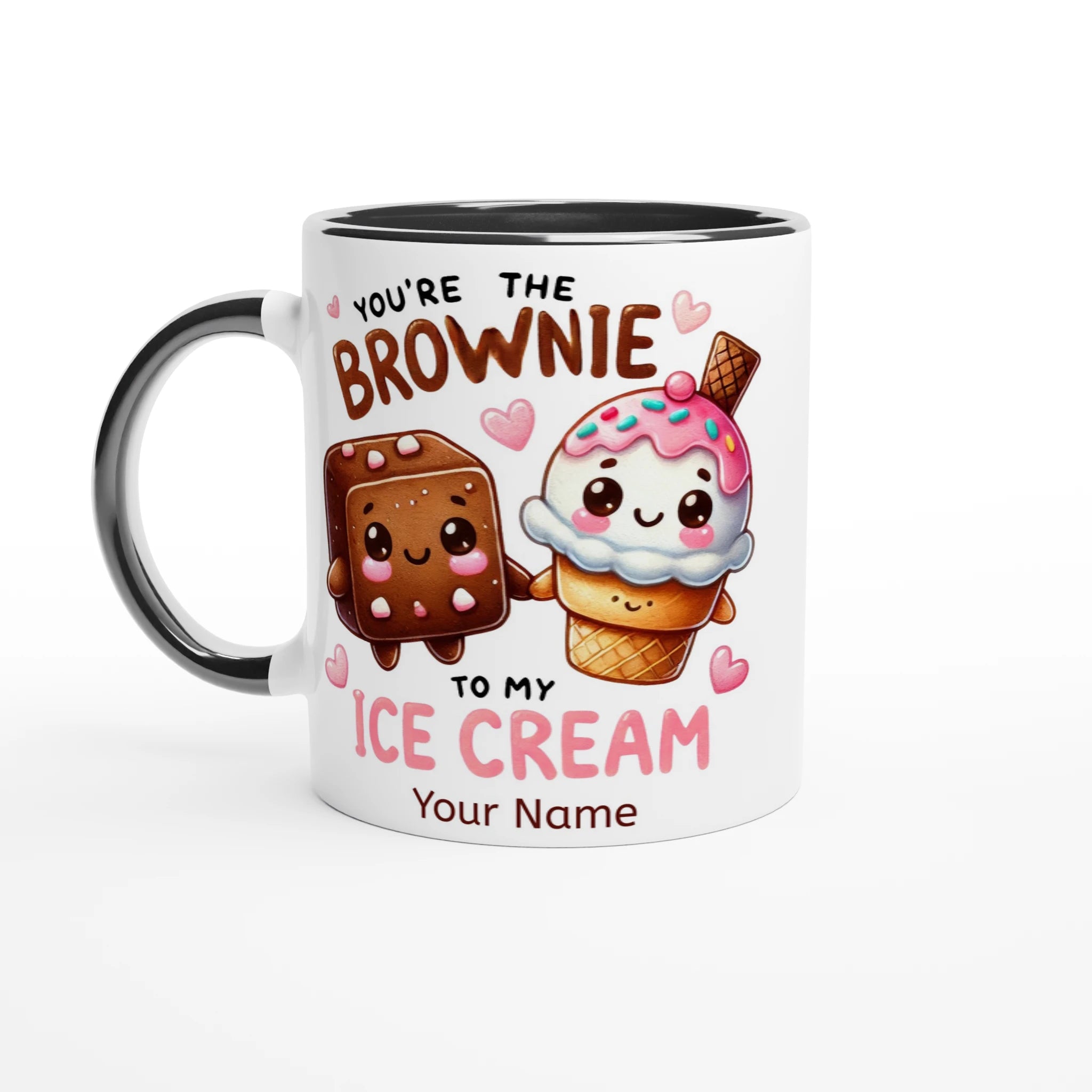 Personalised - You're The Brownie To My Ice Cream, Valentine - White 11oz Ceramic Mug with Colour Inside Ceramic Black Personalised 11oz Mug