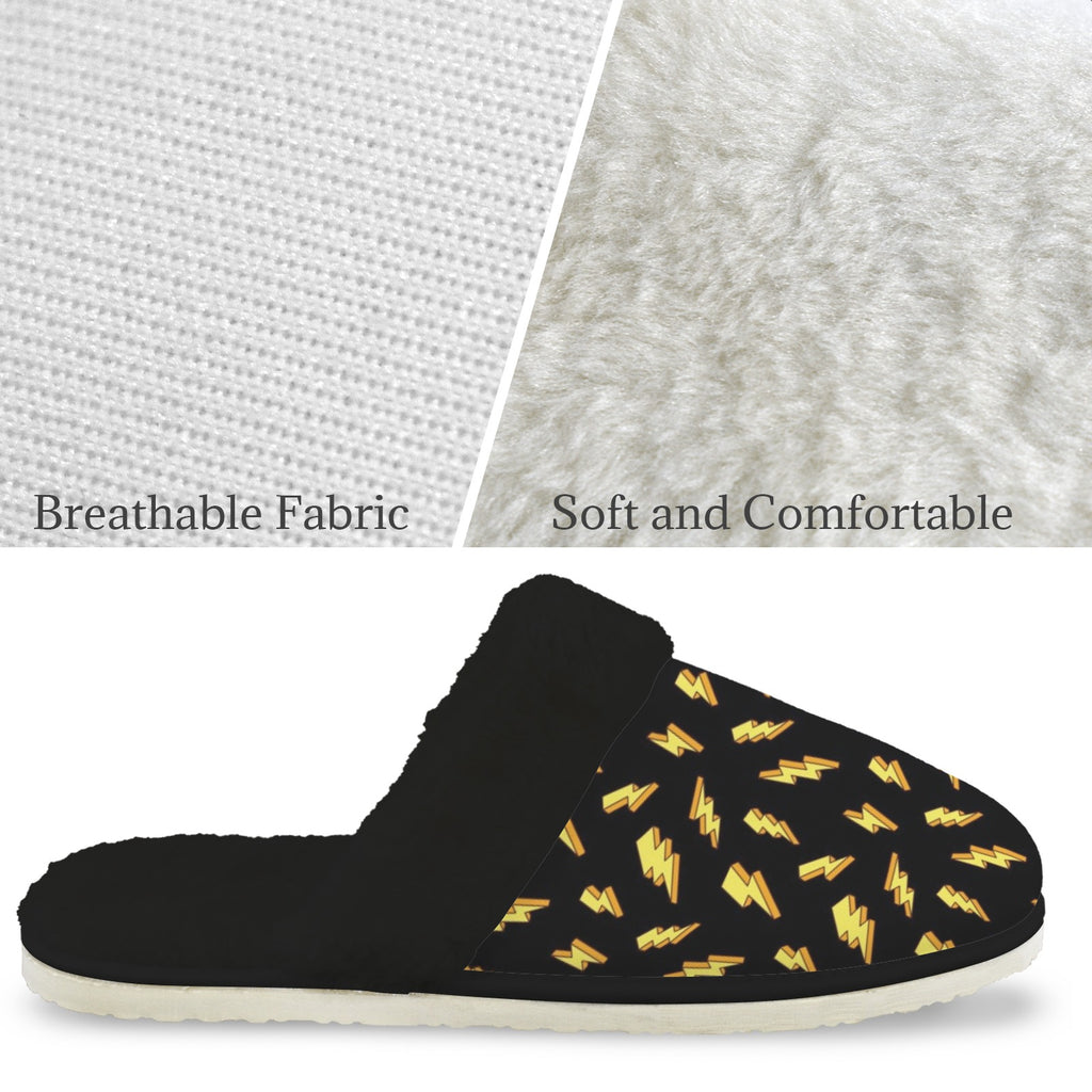 Lightning Bolts Men's Fur Trim Thick-Sole Indoor Slippers Men's Fur Trimmed Slippers comic Printed Offshore
