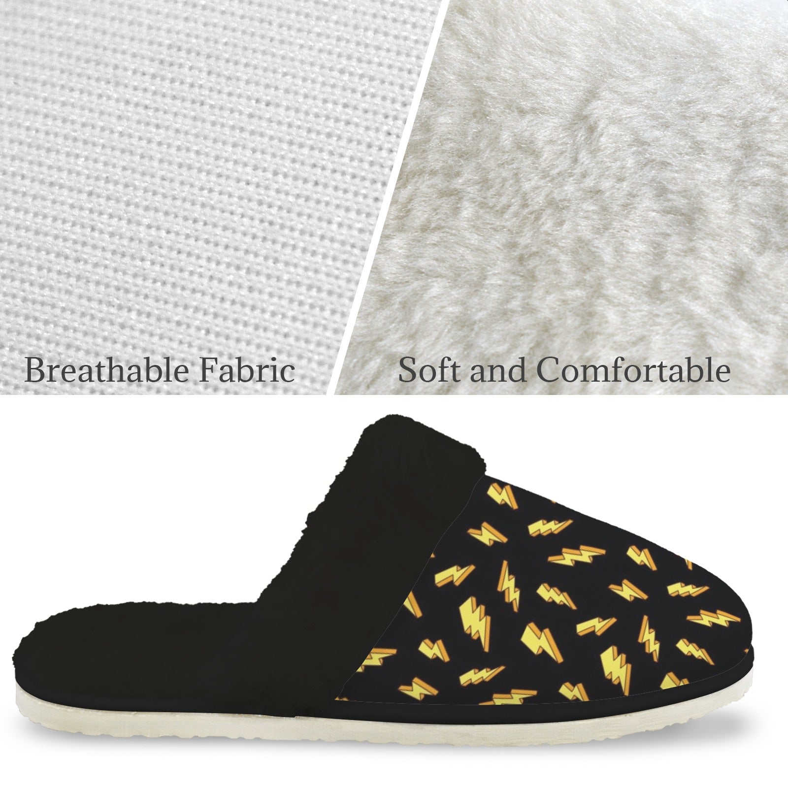 Lightning Bolts Men's Fur Trim Thick-Sole Indoor Slippers Men's Fur Trimmed Slippers comic Printed Offshore