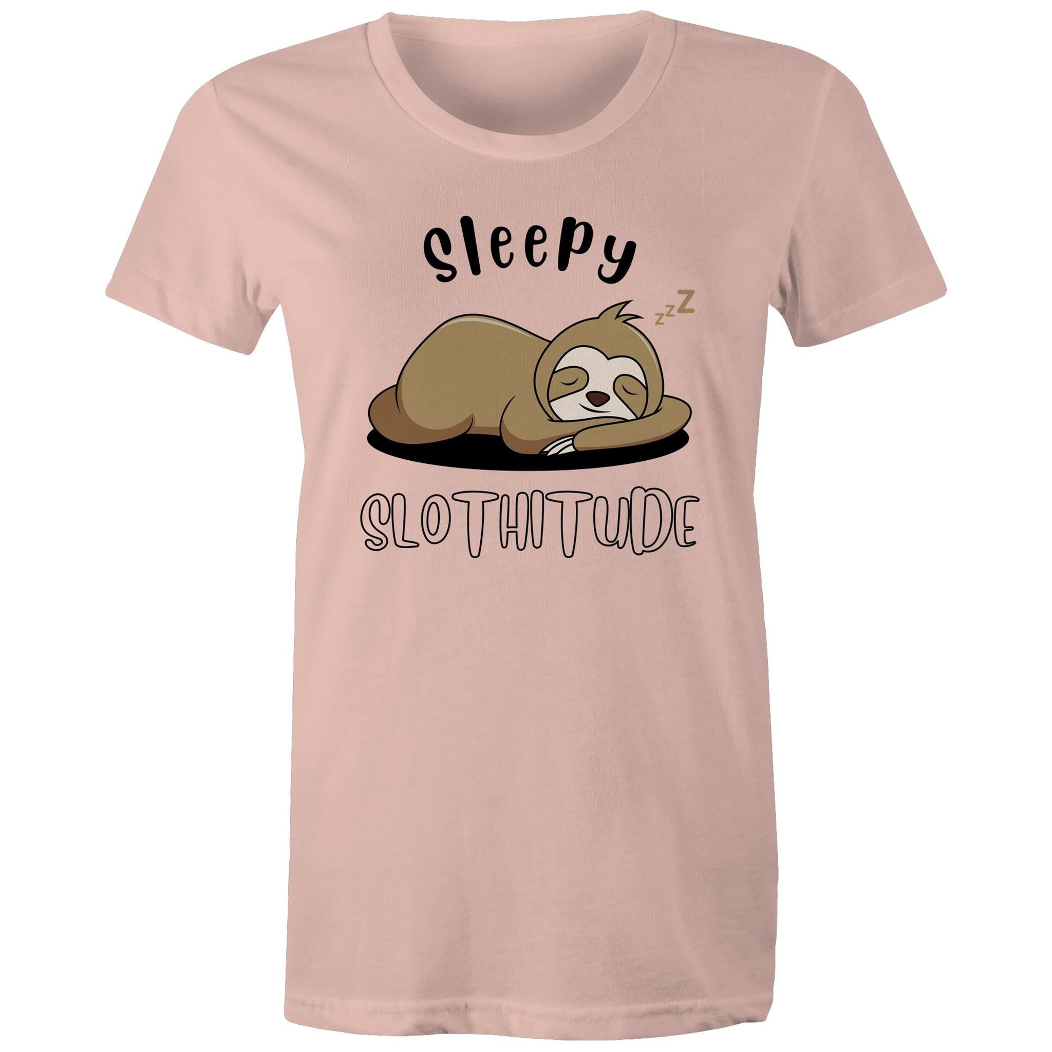 Sleepy Slothitude, Sloth - Womens T-shirt Pale Pink Womens T-shirt animal Printed In Australia
