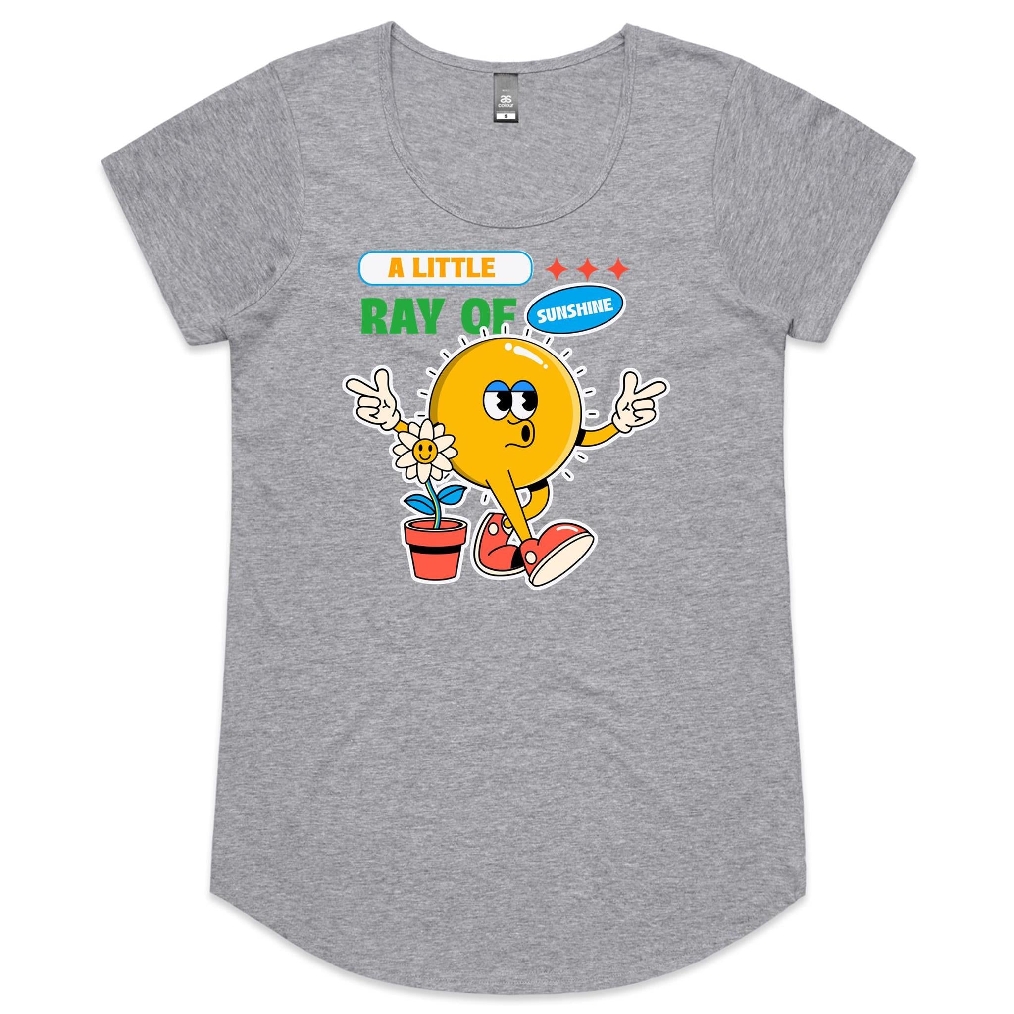 A Little Ray Of Sunshine - Womens Scoop Neck T-Shirt Grey Marle Womens Scoop Neck T-shirt Positivity Printed In Australia