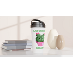 Looking Sharp - White 15oz Stainless Steel Travel Mug Travel Mug black lid cacti cactus coffee cute flower garden handle plant screw on lid spill proof to go