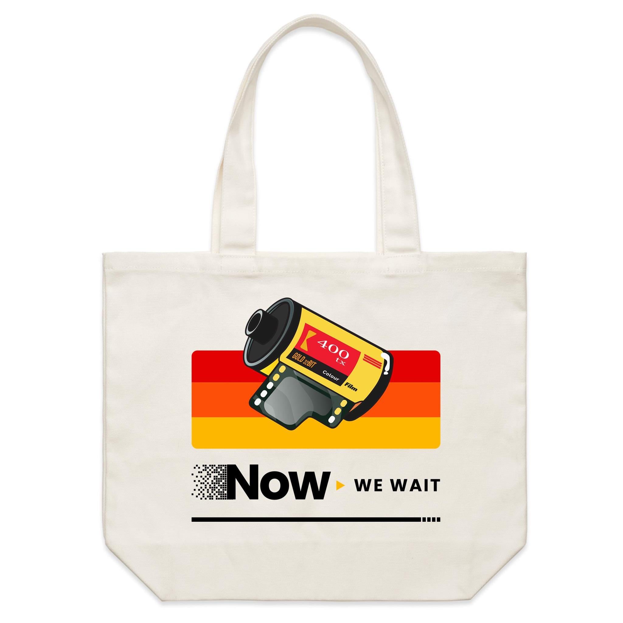 Camera Film, Now We Wait Shoulder Canvas Tote Bag Default Title Large Tote Bag Printed In Australia Retro