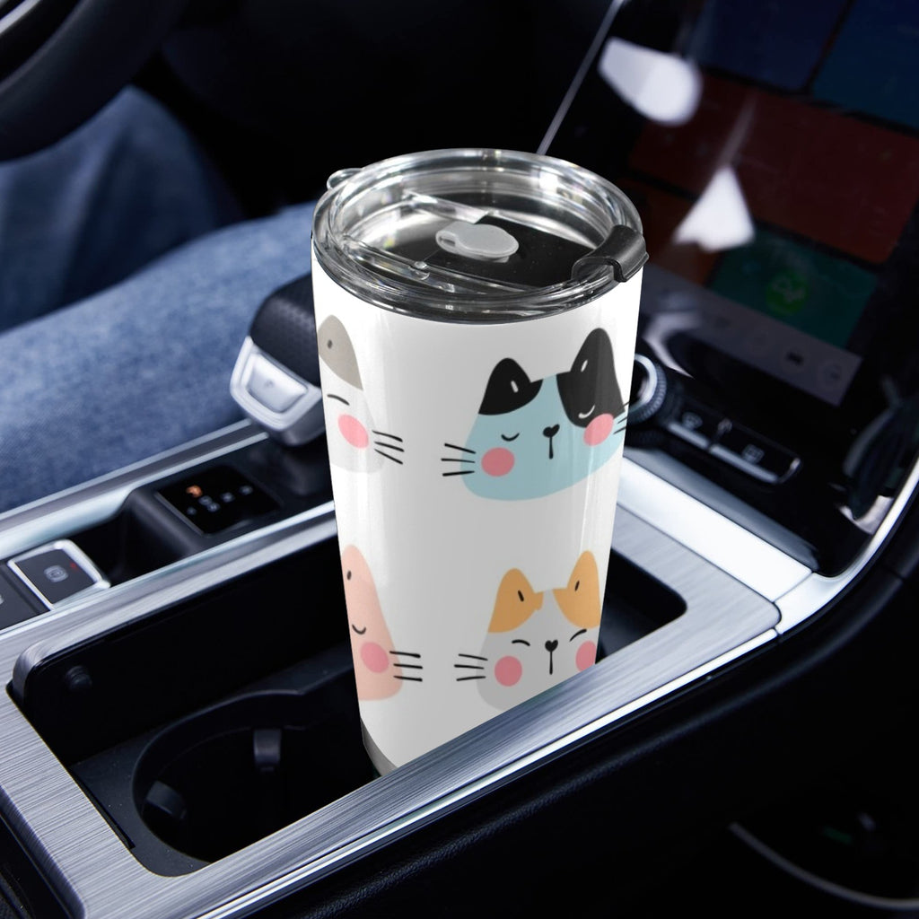 Cat Faces - 20oz Mobile Tumbler with Lid (Black Lock) 20oz Travel Mug animal Printed Offshore