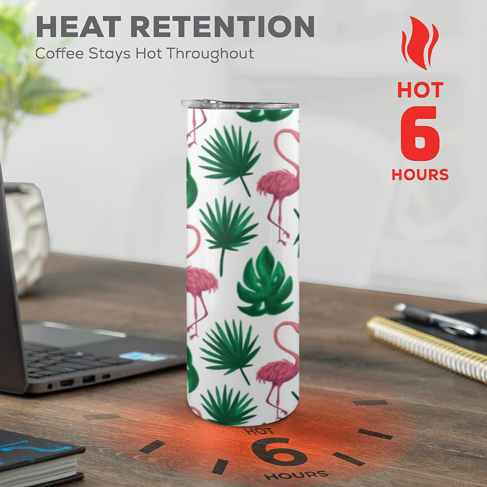 Flamingo Leaves - 20oz Tall Skinny Tumbler with Lid and Straw