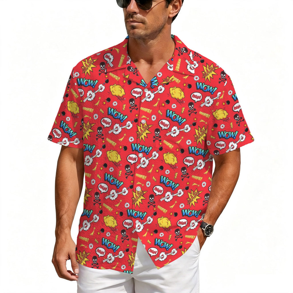 Comic Book Red Men's Crinkle Hawaiian Shirt