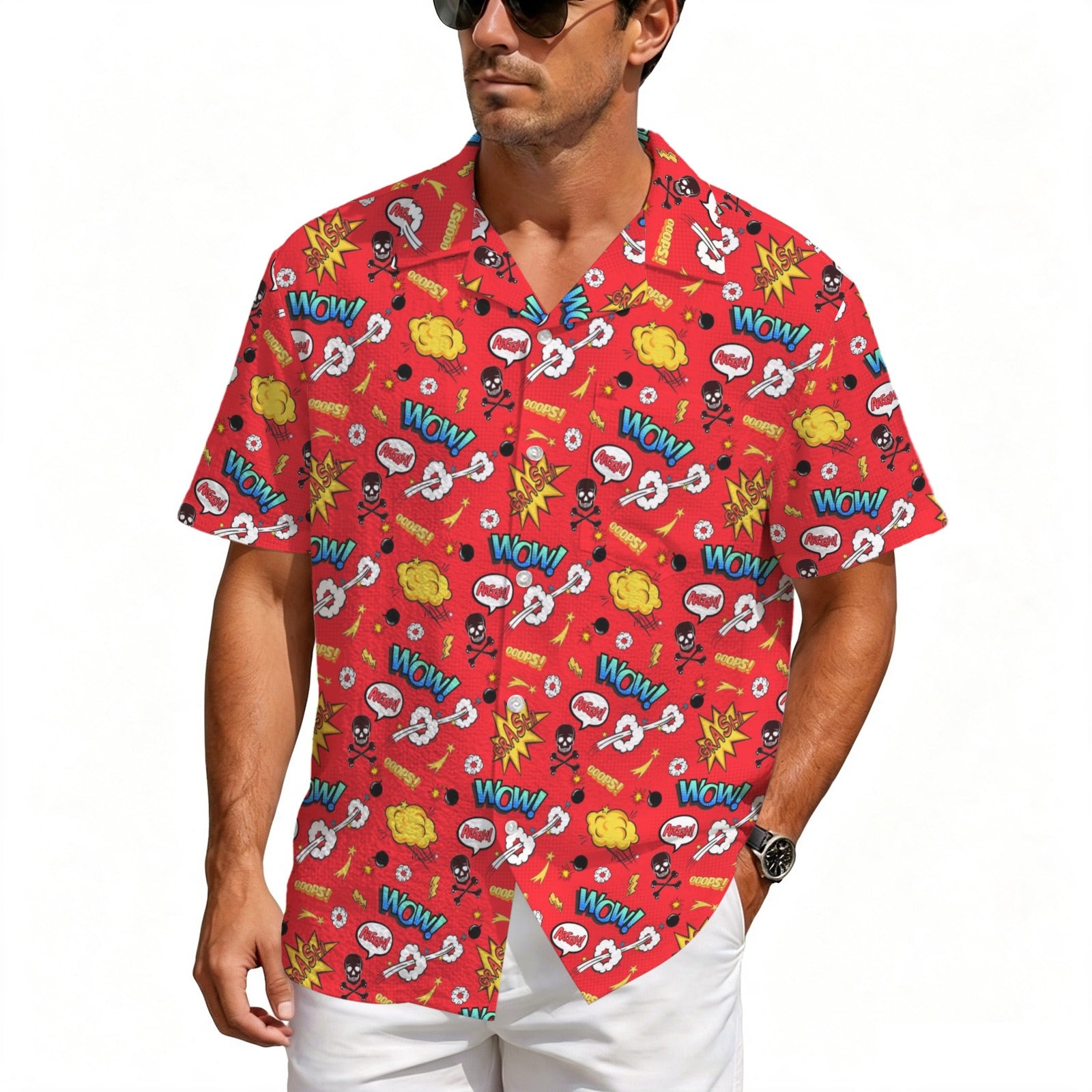 Comic Book Red Men's Crinkle Hawaiian Shirt