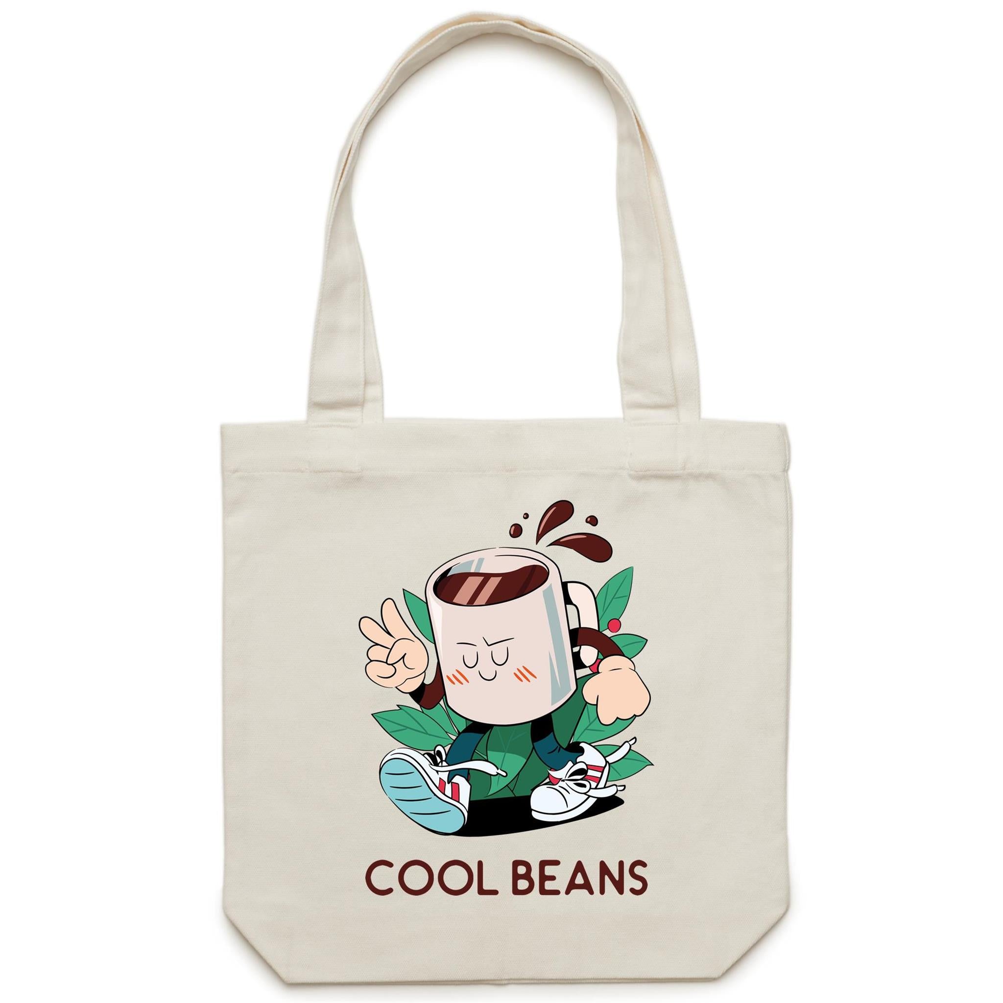 Cool Beans, Coffee - Canvas Tote Bag Cream One Size Tote Bag Coffee Printed In Australia