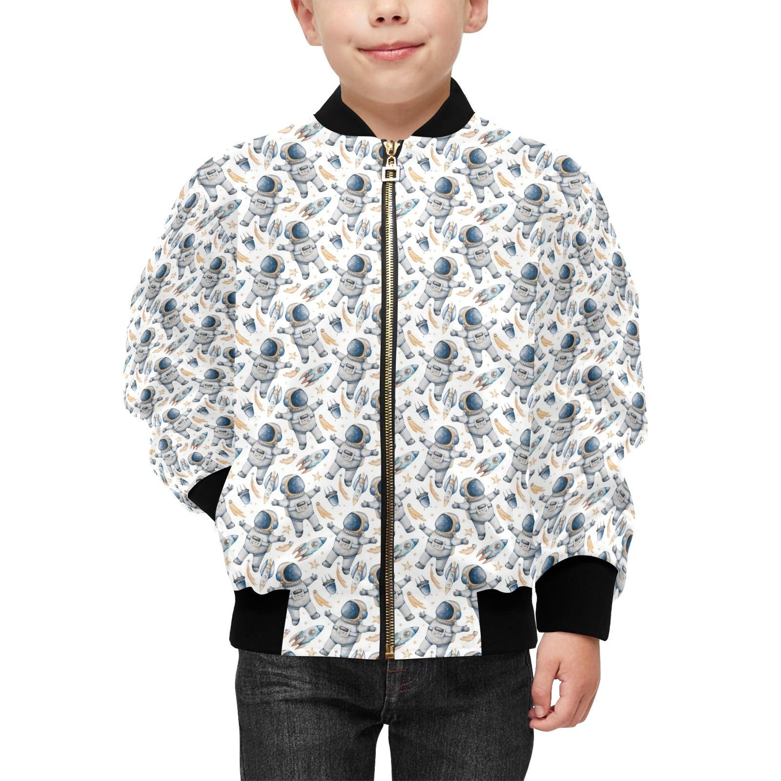 Astronauts And Rocket Ships Kids Bomber Jacket