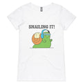 Snailing It, Fitness Women's AS Colour V-Neck T-Shirt White Womens Active V-Neck T-shirt Fitness Printed In Australia