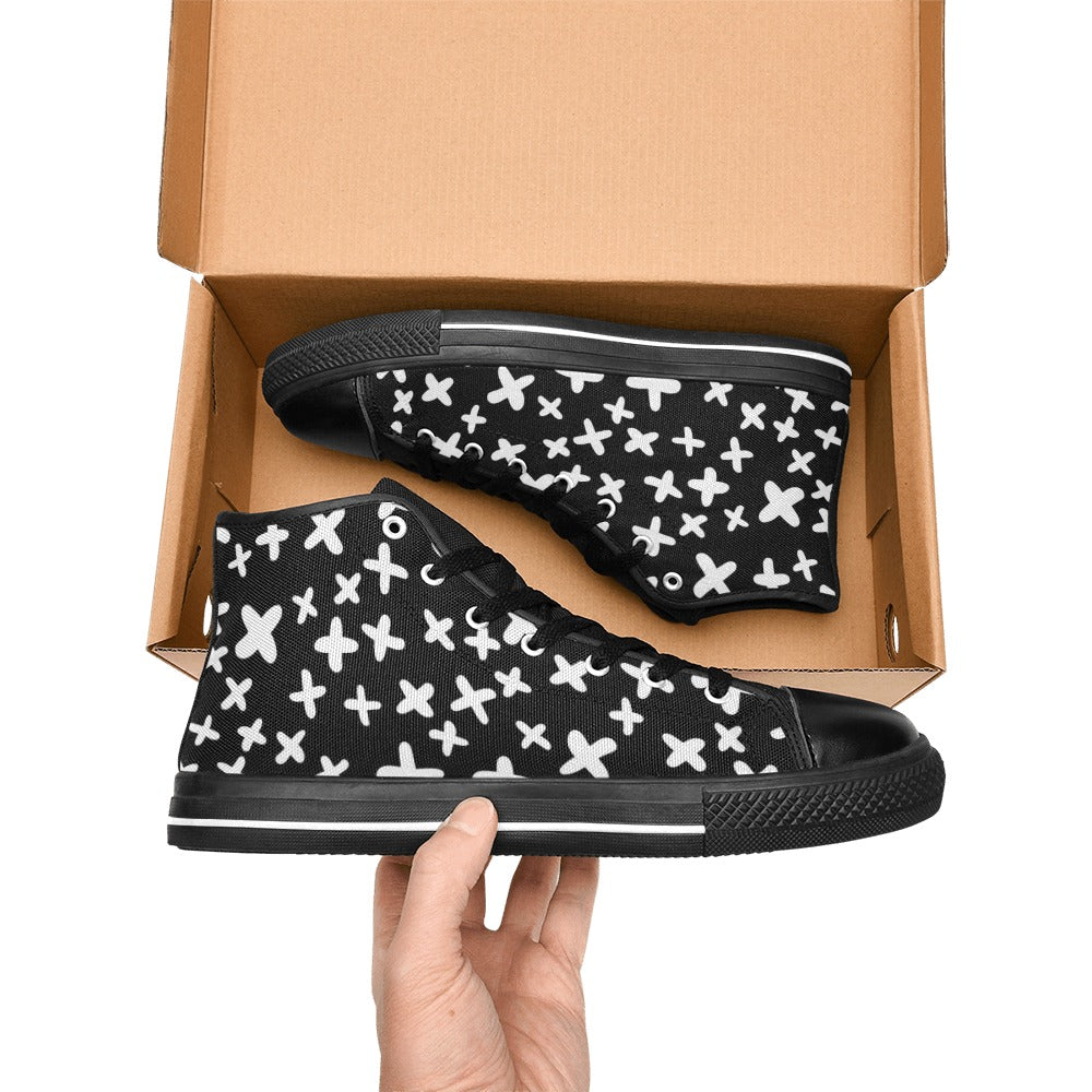 Black And White X's Women's High Top Canvas Shoes Womens Classic High Top Shoes Printed Offshore
