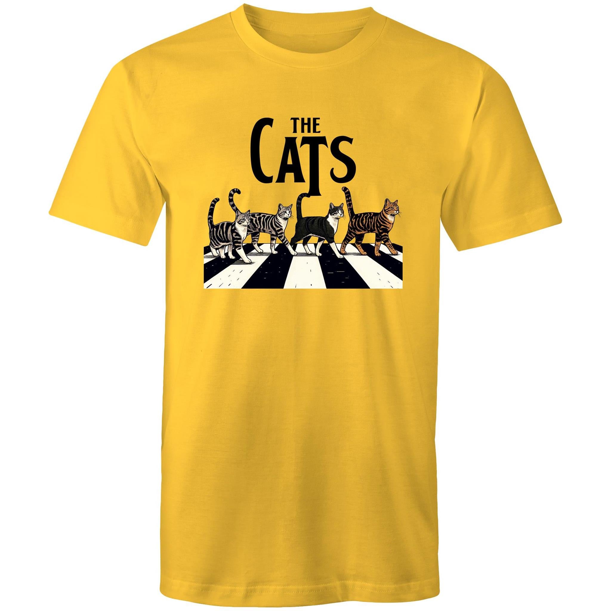 The Cats, Fab Four Crossing Road - Mens T-Shirt Yellow Mens T-shirt animal Music Printed In Australia