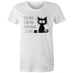 It's Fine, I'm Fine, Frazzled Cat - Womens T-shirt White Womens T-shirt animal Printed In Australia