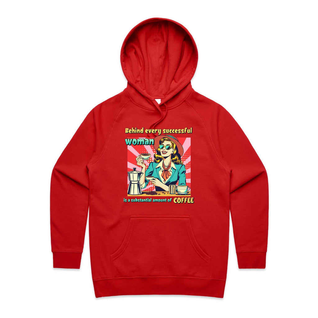 Retro Coffee Woman Women's AS Colour Hoodie Red Womens Hoodie Coffee Printed In Australia Retro