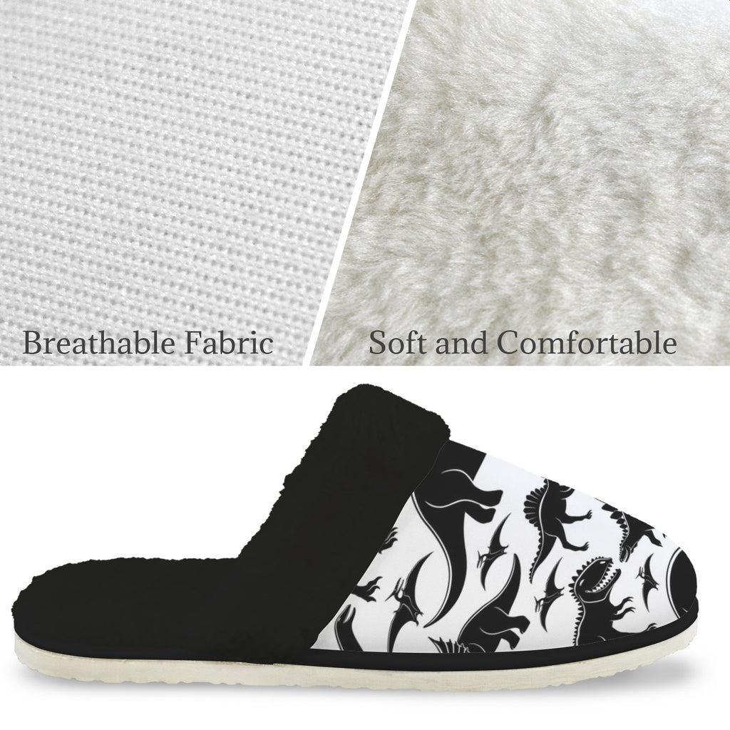 Dinosaurs Men's Fur Trim Thick-Sole Indoor Slippers Men's Fur Trimmed Slippers animal Printed Offshore