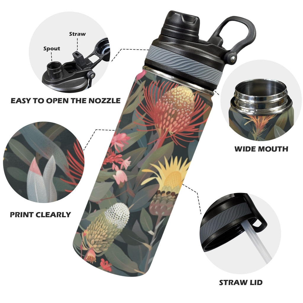 Australian Native Flowers - Insulated Water Bottle with Dual-Use Lid (18oz) Insulated Water Bottle with Dual-Use Lid (18oz) Plants Printed Offshore