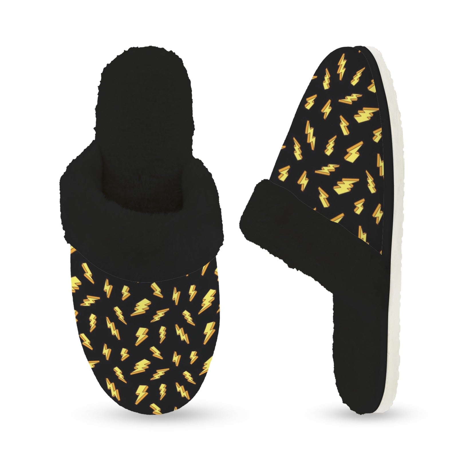 Lightning Bolts Women's Fur Trim Thick-Sole Indoor Slippers Women's Fur Trimmed Slippers comic Printed Offshore