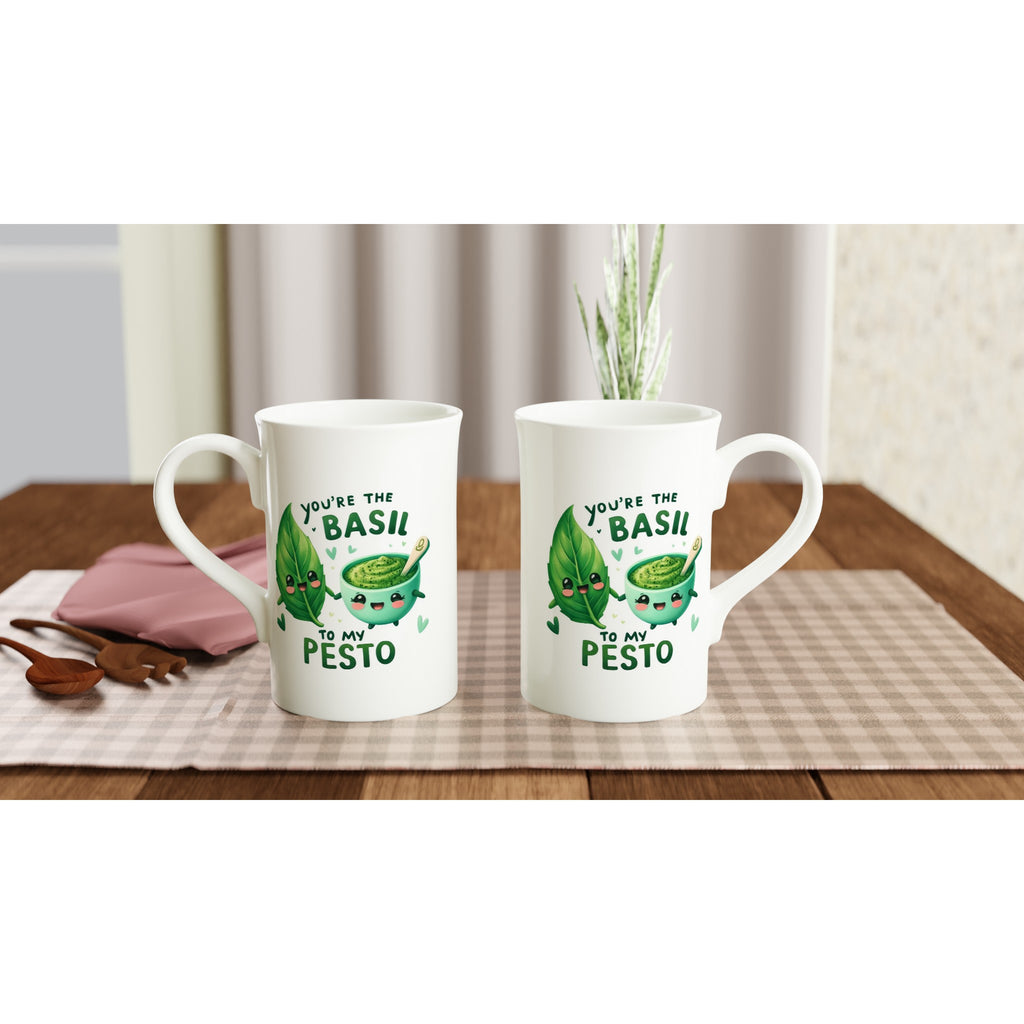You're The Basil To My Pesto, Valentine - White 10oz Porcelain Slim Mug Porcelain Mug Food Globally Fulfilled Love