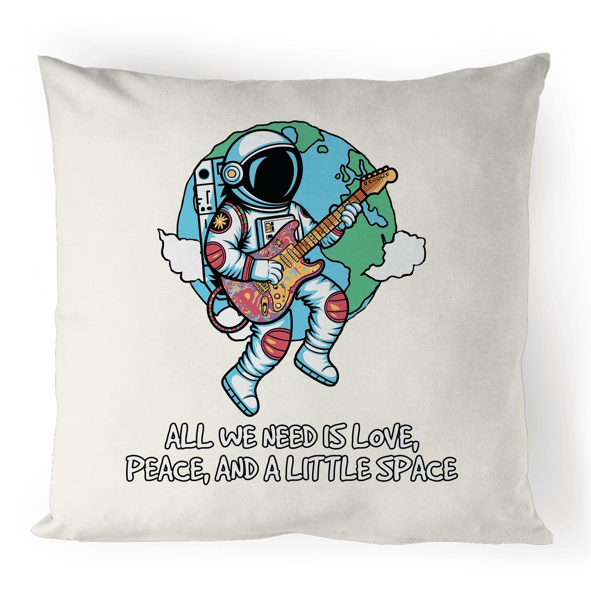 All We Need Is Love, Peace And A Little Space, Astronaut - 100% Linen Cushion Cover Default Title Linen Cushion Covers Printed In Australia Space