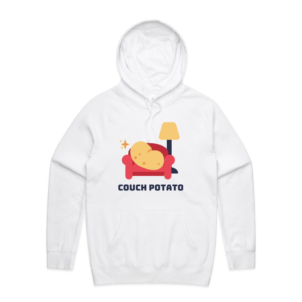 Couch Potato - Mens Hoodie White Mens Hoodie Printed In Australia