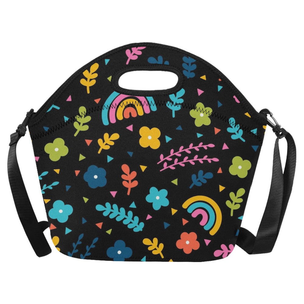 Rainbows And Flowers Neoprene Lunch Bag/Large (Model 1669) One Size Neoprene Lunch Bag Printed Offshore