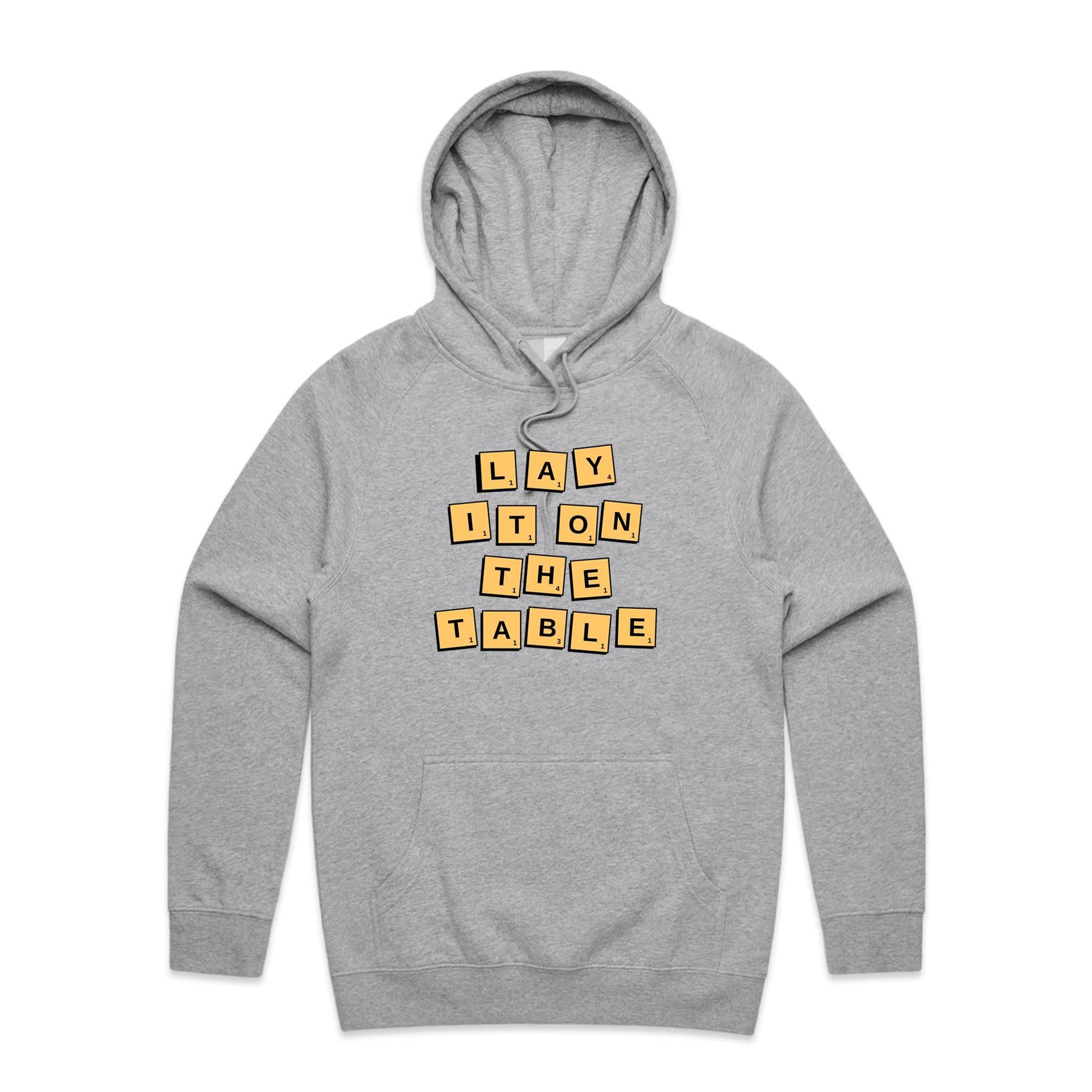Lay It On The Table - Mens Hoodie Grey Marle Mens Hoodie Games Printed In Australia
