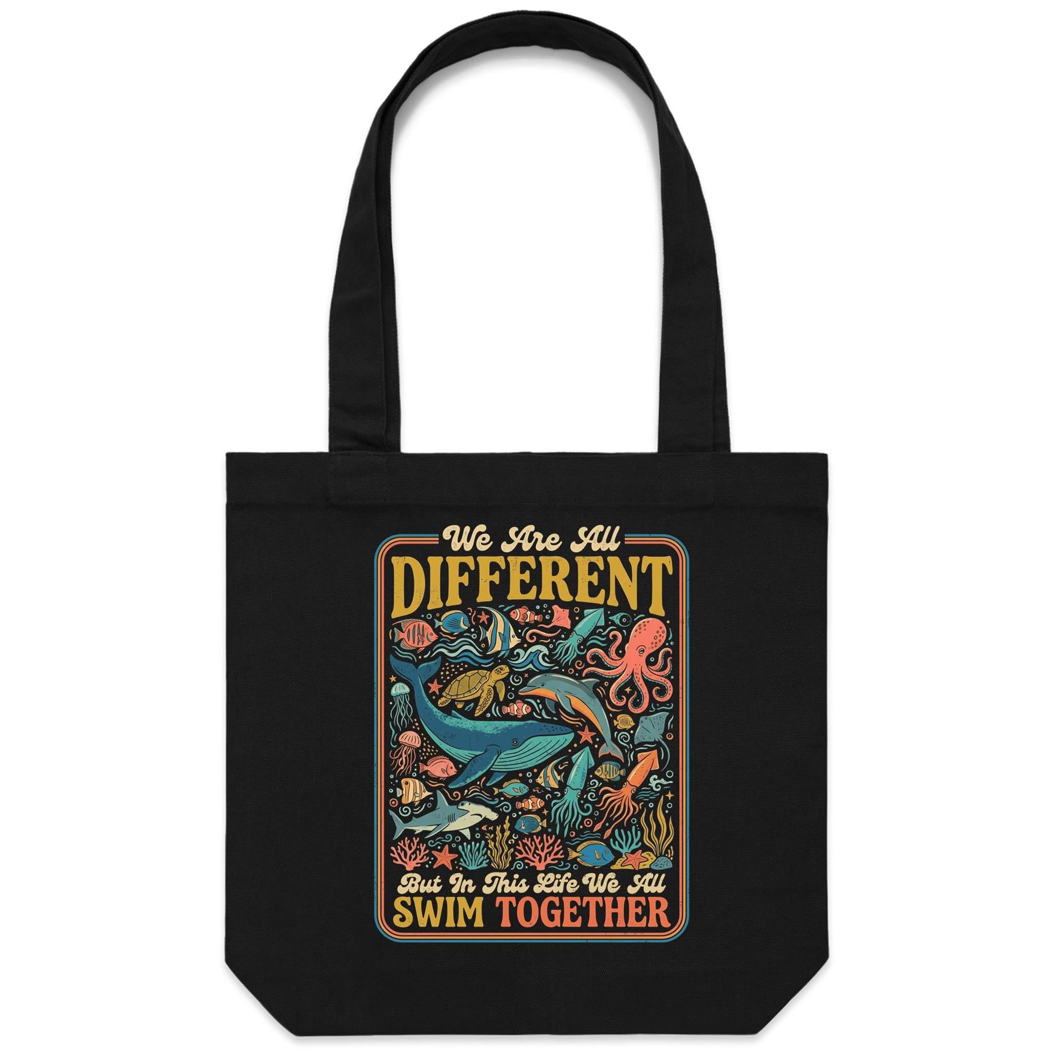 We Are All Different, But We All Swim Together - Canvas Tote Bag Default Title Tote Bag animal Ocean Positivity Printed In Australia