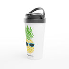 Personalised - Pineapple With Glasses - White 15oz Stainless Steel Travel Mug Personalised Travel Mug customise Food Globally Fulfilled personalise