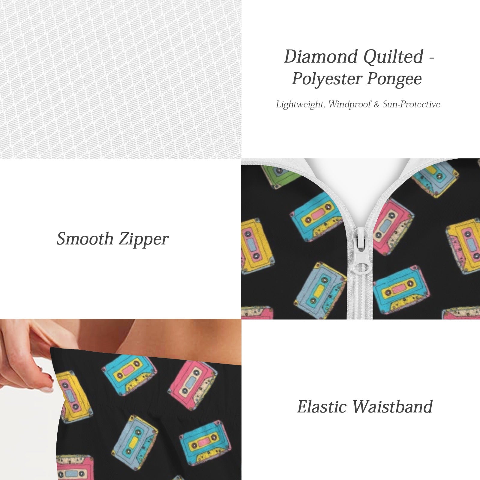 Colourful Cassettes Women's Windbreaker Short Set Women's Windbreaker Short Set Music Printed Offshore Retro