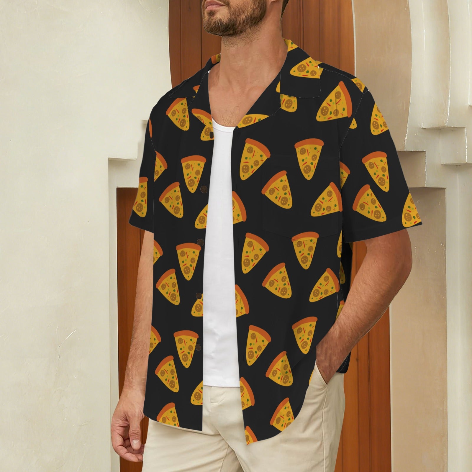 Pizzas Men's Short Sleeve Hawaiian Shirt Men's Hawaiian Shirt (New) Food Printed Offshore