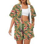Vintage Hawaiian Floral Women's Windbreaker Short Set 2XL Women's Windbreaker Short Set Plants Printed Offshore