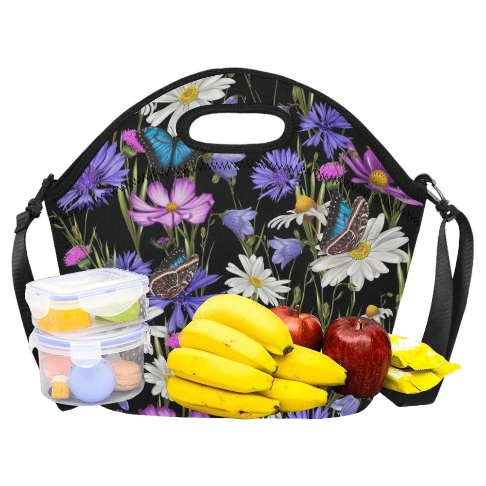 Butterfly Flowers - Neoprene Lunch Bag Neoprene Lunch Bag Printed Offshore