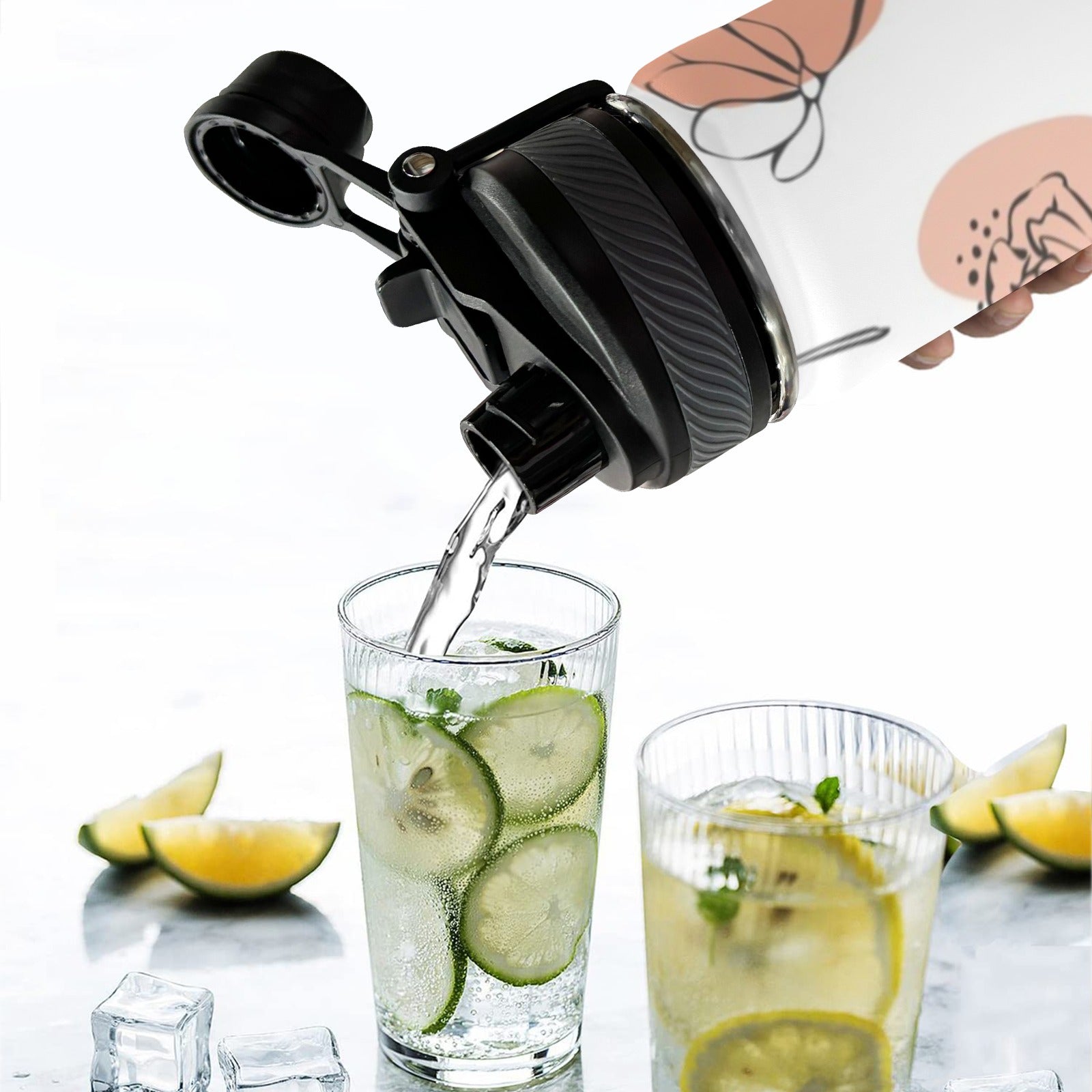 Flower Lines - Insulated Water Bottle with Dual-Use Lid (18oz) Insulated Water Bottle with Dual-Use Lid (18oz) Printed Offshore