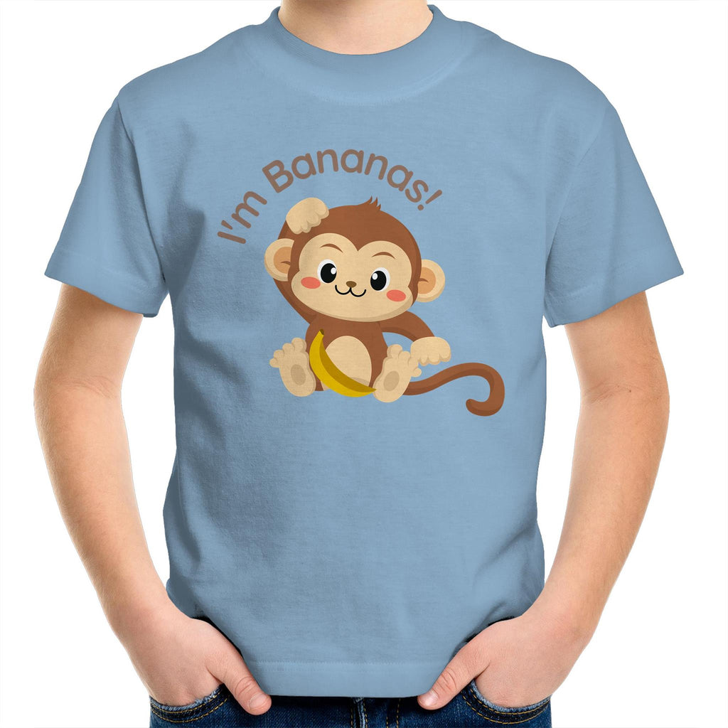 I'm Bananas, Monkey - Kids Youth T-Shirt Carolina Blue Kids Youth T-shirt animal Printed In Australia
