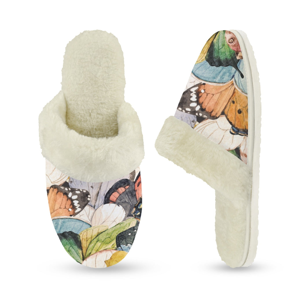 Butterfly Wings Women's Fur Trim Thick-Sole Indoor Slippers Women's Fur Trimmed Slippers animal Printed Offshore