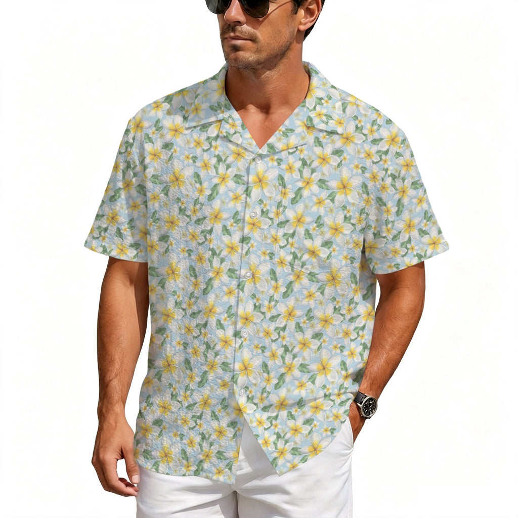 Delicate Frangipani Men's Crinkle Hawaiian Shirt