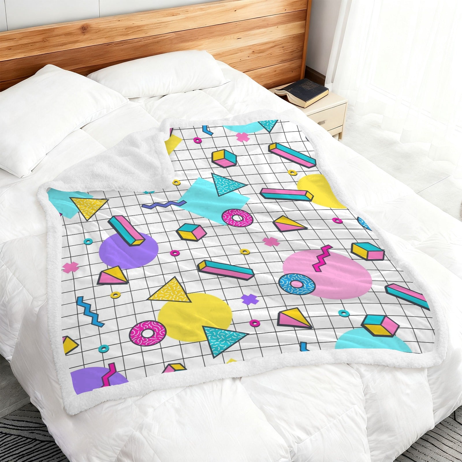 80's Grid - Double-Layer Fleece Blanket 51"x59"