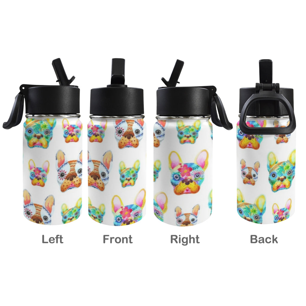 French Bulldogs 12oz Kids Water Bottle with Straw Lid