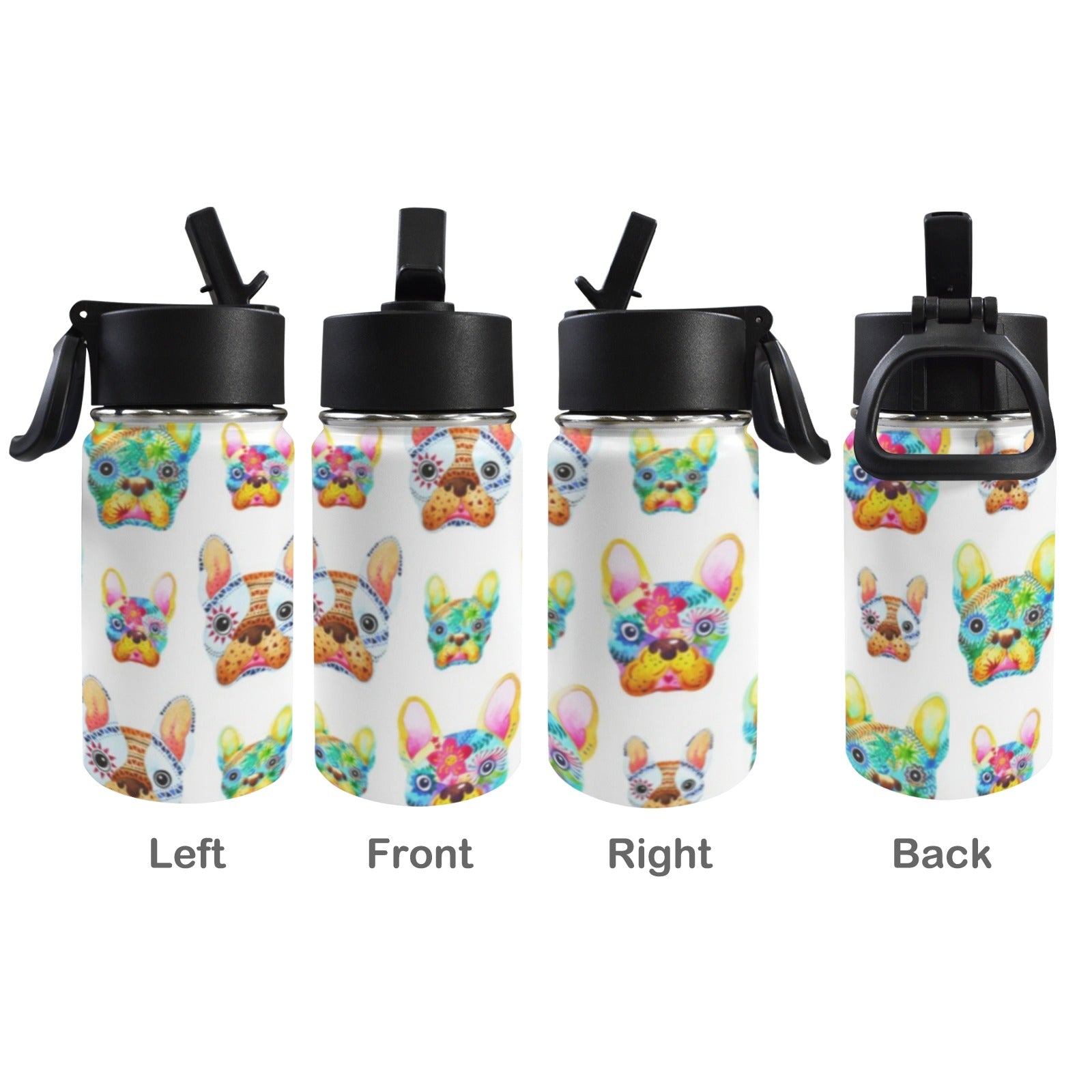 French Bulldogs 12oz Kids Water Bottle with Straw Lid