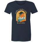 Coffee Makes Life Bearable - Womens T-shirt Navy Womens T-shirt animal Coffee Printed In Australia