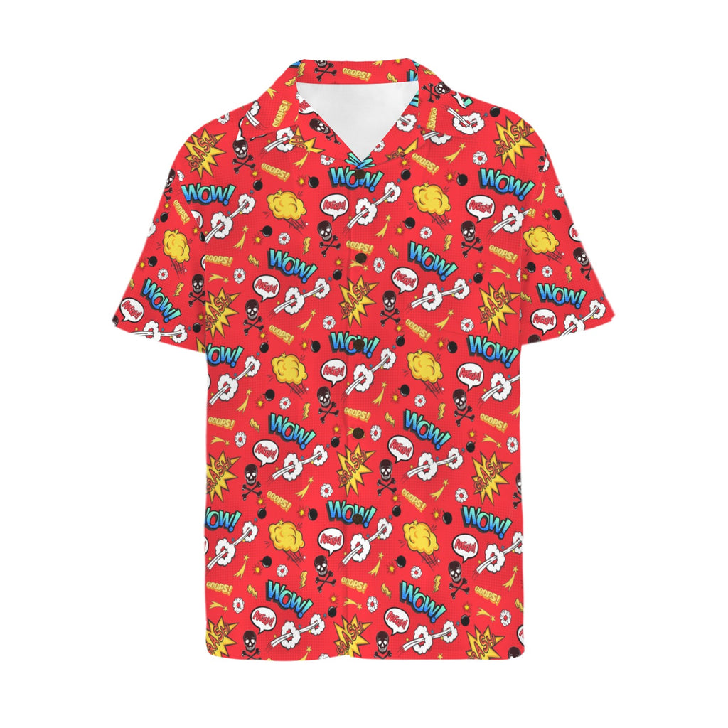 Comic Book Red Men's Short Sleeve Hawaiian Shirt Men's Hawaiian Shirt (New) comic Printed Offshore