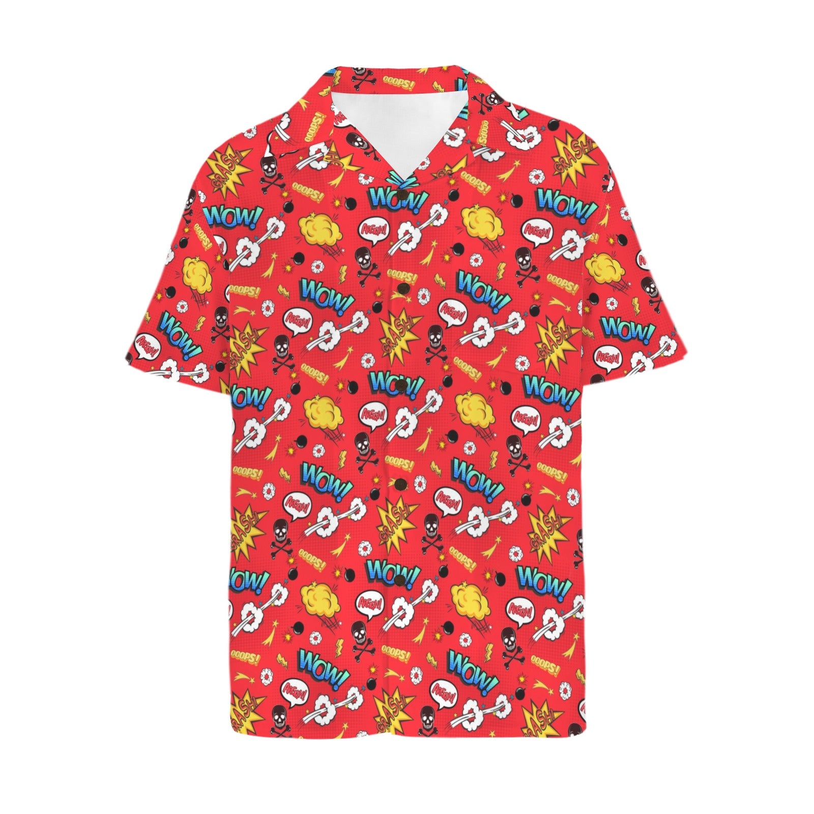 Comic Book Red Men's Short Sleeve Hawaiian Shirt Men's Hawaiian Shirt (New) comic Printed Offshore
